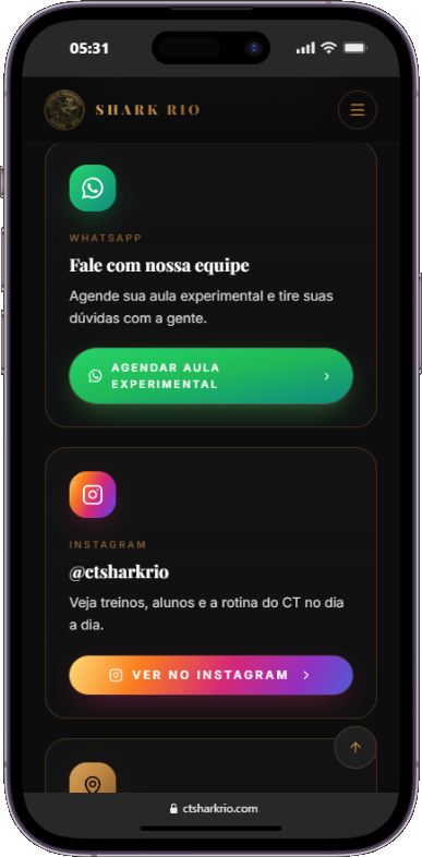 Página de contato do CT SharkRio