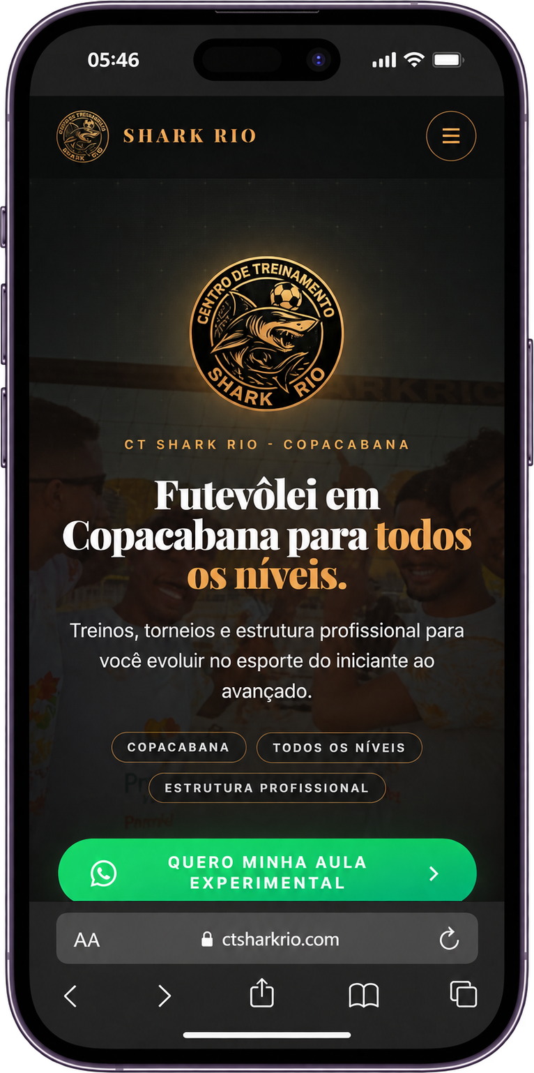 Site mobile do CT SharkRio desenvolvido pela Challis.co
